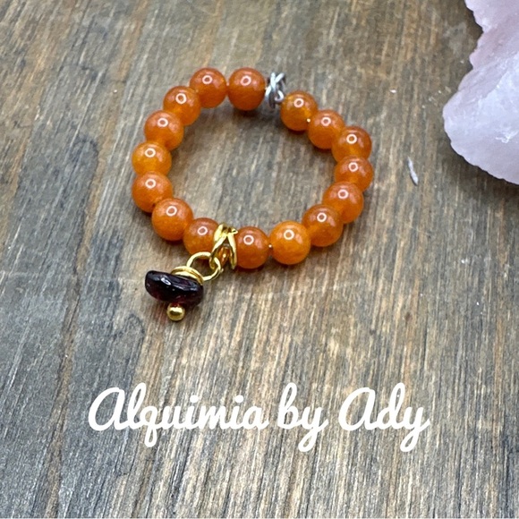 Alquimia Jewelry - Carnelian garnet beaded dainty ring band bohemian for stacking